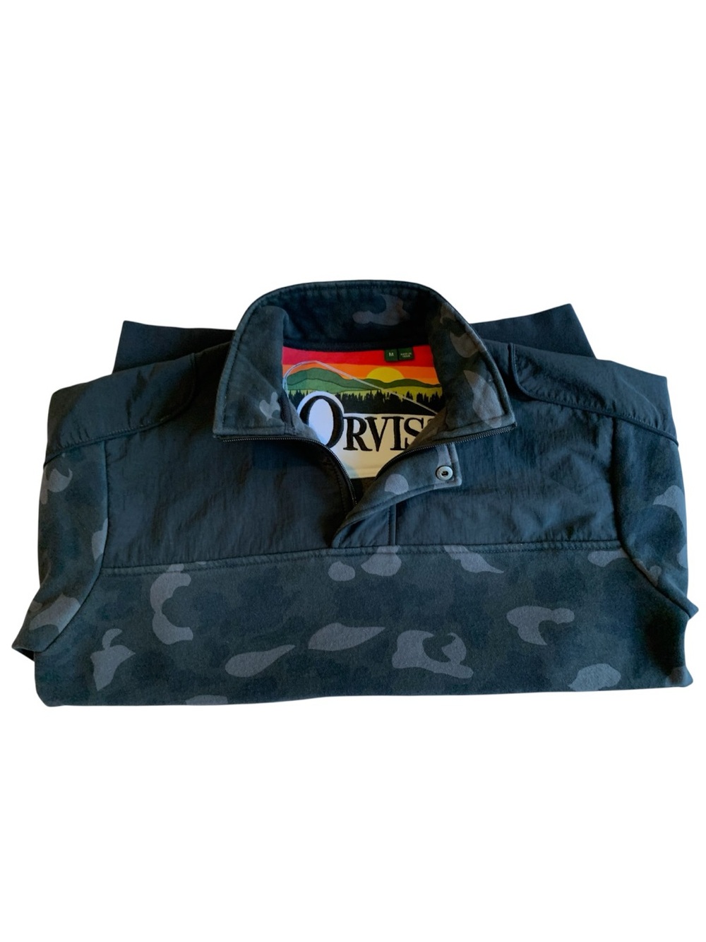 Orvis Vintage Fade Gray Black Camo Quarter Snap Pullover Sweatshirt Men’s Medium - Picture 2 of 13